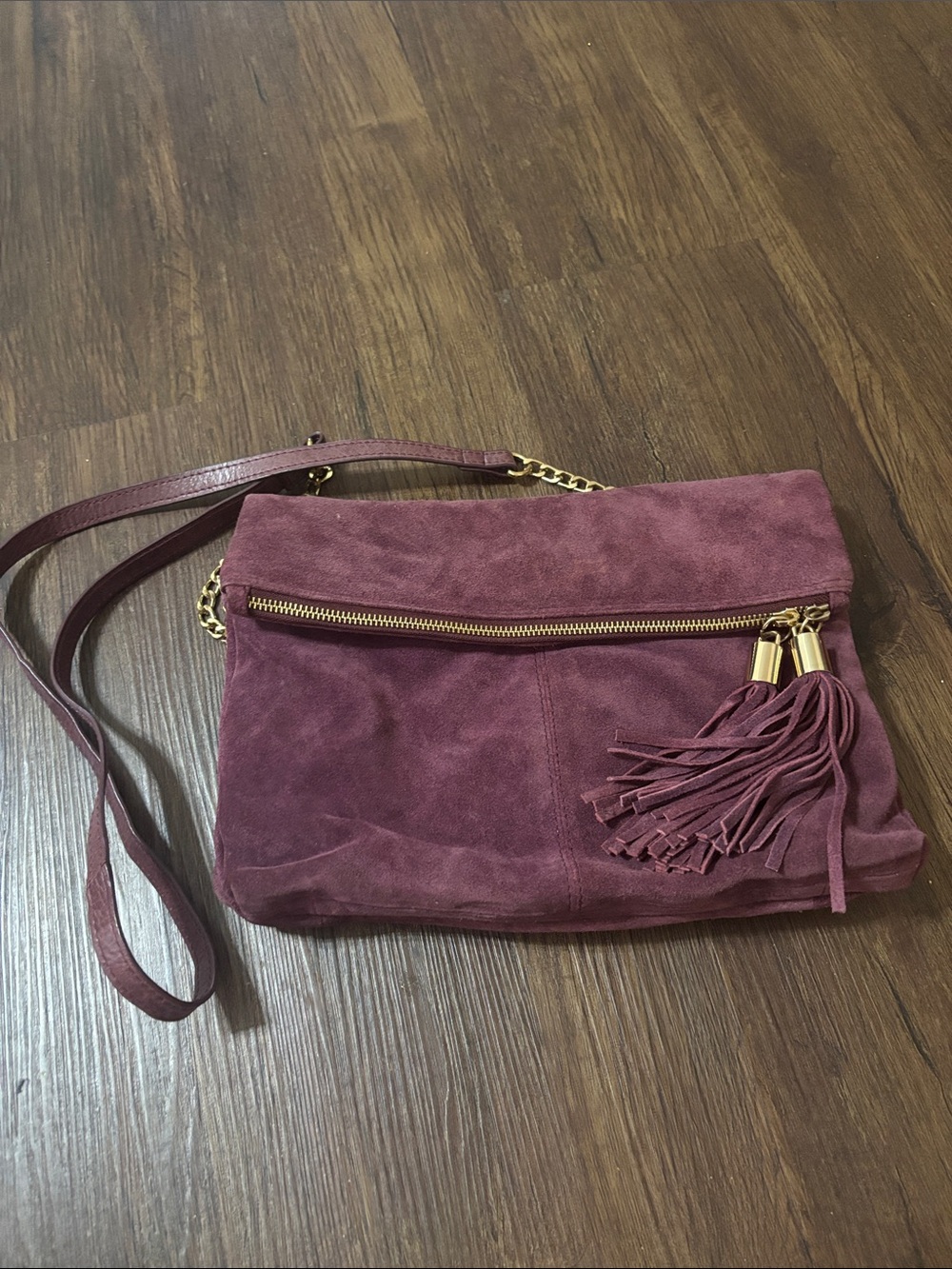 Oasis Suede Tassel Crossbody in Plum